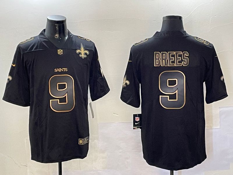 Men New Orleans Saints 9 Brees Black Gold 2024 Nike Limited NFL Jersey style 01083